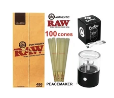 RAW peacemaker size 140mm pre rolled cone AUTHENTIC + Rechargeable  Herb Grinder
