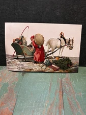 Embossed Christmas Postcard Santa Claus & Horse Drawn Sleigh EAS 1910