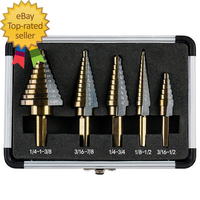 Step Drill Bits 5PCS HSS Titanium Step Drill Bit Set 50 Sizes High Speed Steel