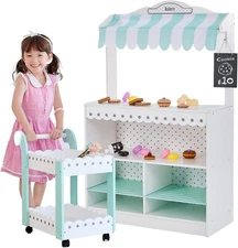 My Dream Bakery Shop Dessert Stand and Rolling Pastry Cart Interactive Wooden Pl
