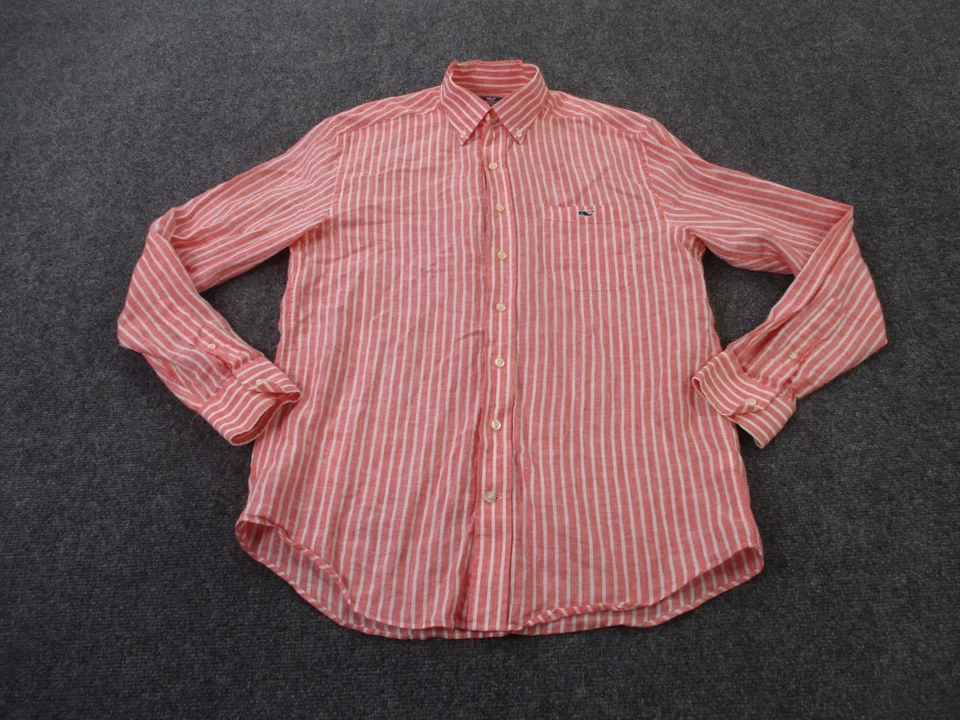 Vineyard Vines Shirt Men M Pink Striped Linen Tucker Classic Fit Business Preppy - Image 2 of 4