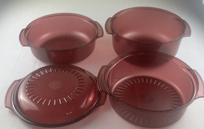Tupperware Microwave Stack Cooker Steamer Cranberry Red 4 Piece Set (Read Descr)