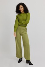 Tranquillo Pantalon Vert En Coton (Bio) Organique Rayé Rétro W25G1