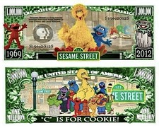 25 Pack Sesame Street Big Bird and Friends Collectible Money 1 Million Dollars