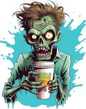 Zombie Sticker 3 Inch Funny Cool Stylish Green Dead Zombie Drinking Coffee 