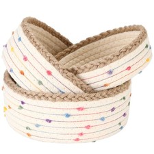 3-Pack Small Cotton Rope Storage Basket Set - Portable Round Organizers with ...
