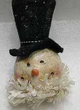 Folk Art Paper Maché Face Round Head Ornament Felt Hat