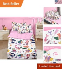 Mermaid Princess Zipper Bedding Set for Girls - 4-Piece Full Comforter Set