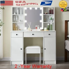 Vanity Table Set with Lighted Mirror Makeup Dressing Table with 10 LED Bulbs