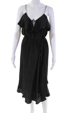 Zimmermann Womens Silk Ruffled Detail Spaghetti Strap Maxi Dress Black Size 1