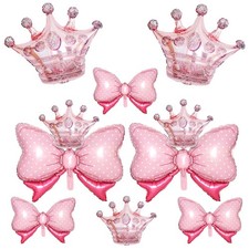 10pcs Rose Gold Crown Balloons And Light Pink Bow Balloon, Light Pink Bows Ba...