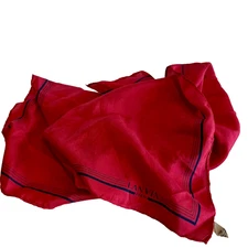 Lanvin Paris Silk Scarf Red w/ Navy Trim Designer Vintage
