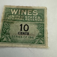 #RE123 1942 10c Cordials, Wines, Etc. Stamp, Green & Black, Rouletted 7