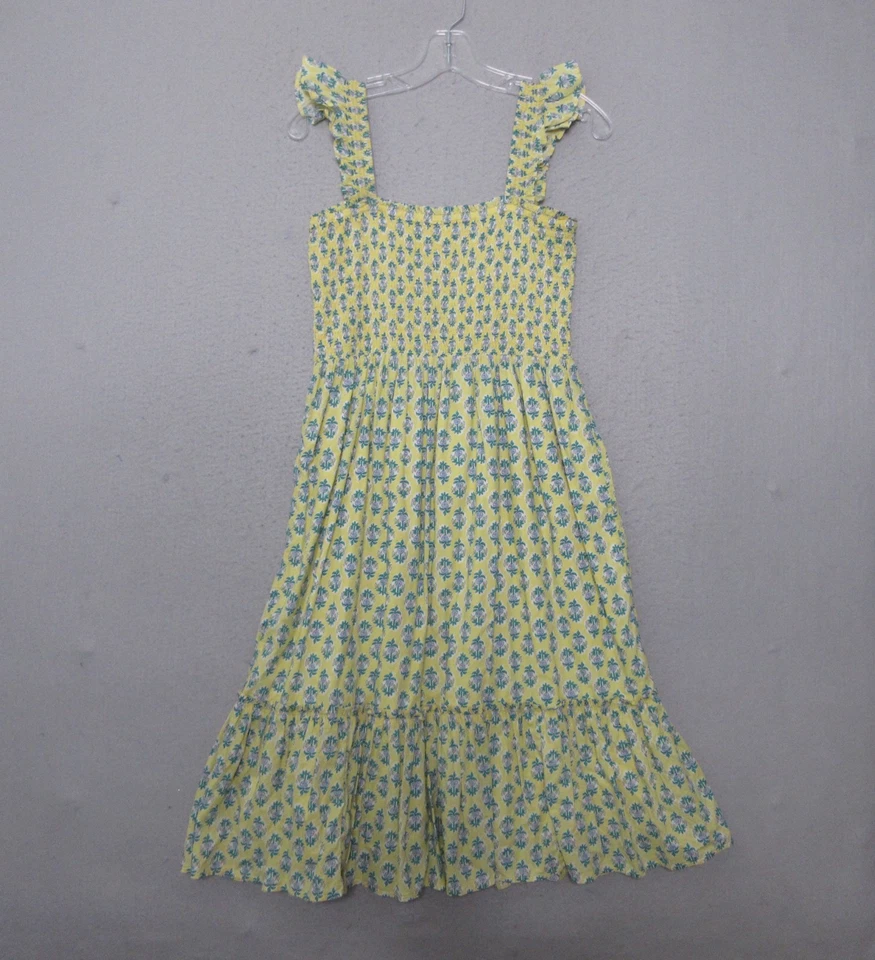 J Crew Crewcuts Dress Girls 14 Yellow Floral Smocked Tiered Ruffle Midi Boho - Image 2 of 4
