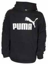Puma Logo Tape Hooded Sweatshirt Little Boy's Pullover Black Sz 4 PFA20V7P-00029