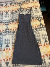 Forever 21 Gray Knit V-Neck Slip Midi Dress Lace-Up Back Strappy Size M