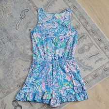 Lilly Pulitzer Girls Blue Coastal Romper Ruffle Skort SzXL 12-14