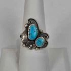 Vintage Sterling Silver Turquoise Ring Southwestern Floral Leaf Scroll Size 7.5