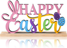 Wooden Easter Day Sign 11 Inch Happy Easter Sign Table Decor Wooden Egg Bunny Ho