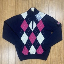 Footjoy 1/4 Zip Pullover Men M Navy Pink Argyle Wool Sweater Waterproof NWT