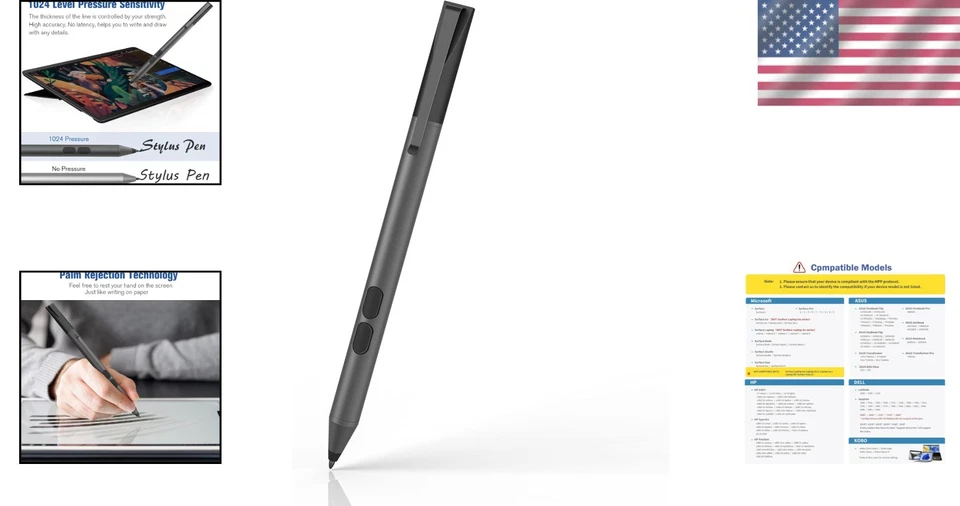Caneta stylus para Surface Pro 11-3 com 1024 níveis de pressão e rejeição da palma da mão - Imagem 2 de 4