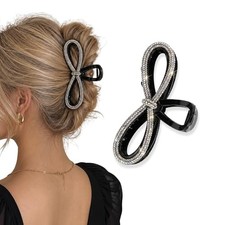 Rhinestone Bow Hair Claw Clip for Women, Large Crystal Hair Clip for Thick