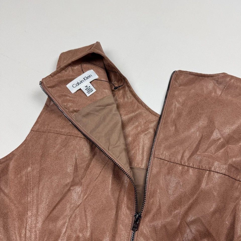 Calvin Klein Women's Faux-Leather Sheath Dress 14 Tan - image 4 of 4