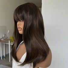 Human Hair New Fashion Women's Long Natural Dark Brown Straight Wigs 20 In