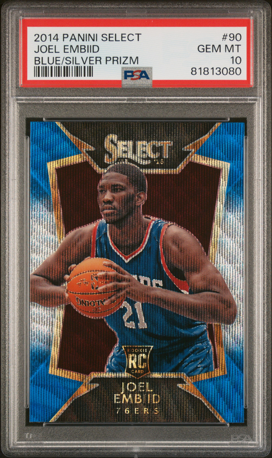 2014 PANINI SELECT BLUE/SILVER PRIZM #90 JOEL EMBIID ROOKIE RC PSA 10