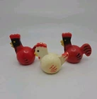 3 Vintage Fisher Price Little People Farm House 2 Red Rooster and 1 White Hen
