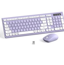 Reccazr Wireless Keyboard and Mouse Combo, Full-Sized Wireless Keyboard Purple