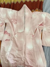 Beautiful Vintage Blush Pink Satin Japanese Kimono Floral Fan Motif Size XL