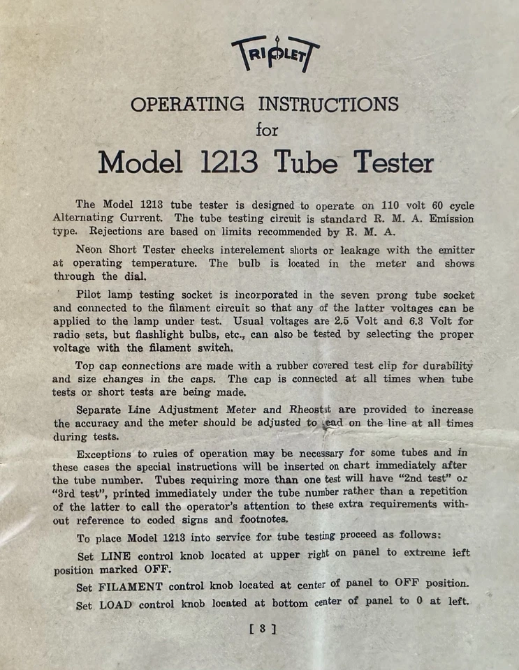 Probador de Tubo Triplett 1213 Comprobador de Tubo de Emisión De Colección Probado Funcionando Hecho en EE. UU. Foto 2 de 4