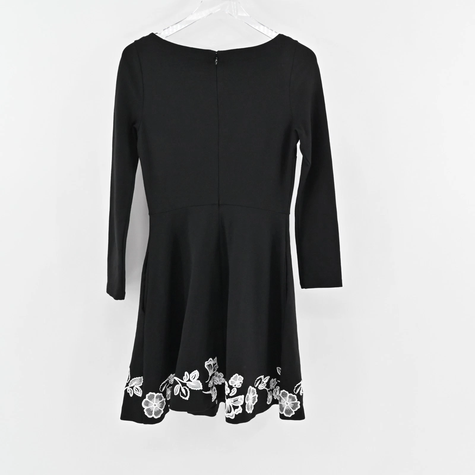 Abito svasato KATE SPADE ricamato ponte fit taglia 4 nero bianco floreale festa