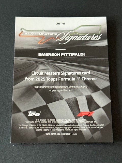 2025 Topps Chrome Formula 1 Emerson Fittipaldi Circuit Masters