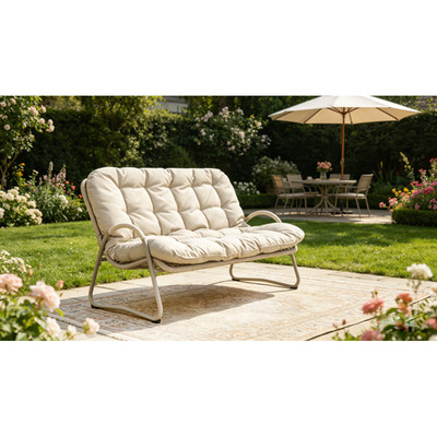 Premium Outdoor PE Rattan Double Chair with Metal Frame   Ultimate Comfort
