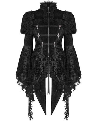 Eva Lady Damen Dark Gothic Samt Split Frack Jacke - Schwarz