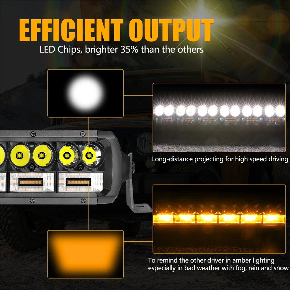 适用于 JEEP 福特 GMC 40 英寸专业 LED 灯条白色黄色组合 + 双开关电线套件 — 第 4/4 张图片