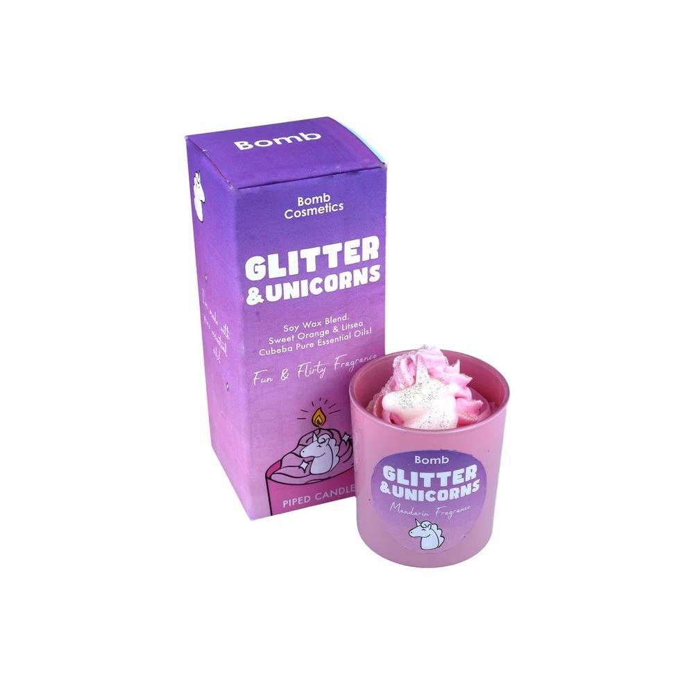 Scented Candle Piped Glitter Unicorns Bomb Cosmetics Candles Glass Jar Women