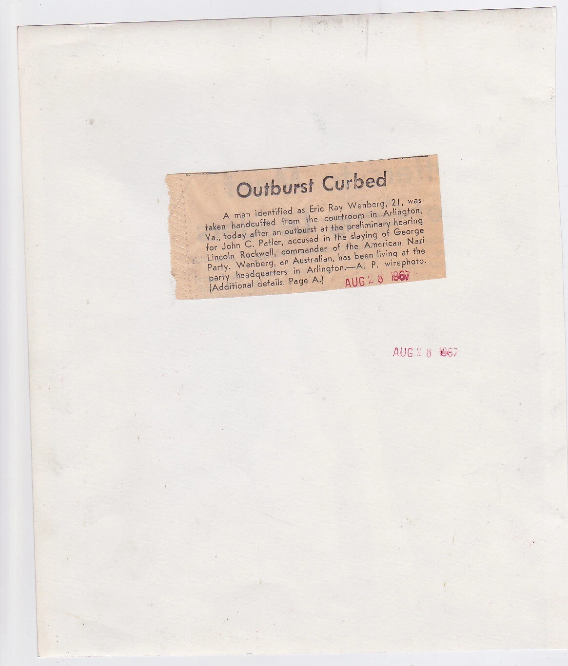 AMERICAN NAZI ERIC RAY WENBERG *GEORGE LINCOLN ROCKWELL* Civil Rights 1967 photo - 画像2/2