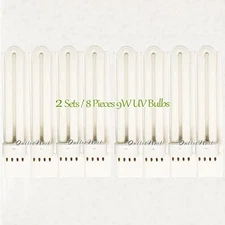 2 Set - 8pcs Pack 9W 365nm UV Light Bulb Tube Replacement CND Shellac Lamp 8 pk