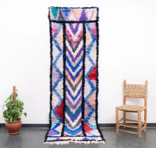 3×9.5 ft Moroccan Handmade Vintage Blue Vintage Runner Berber Rag Rug Boho