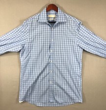 Michael Kors Shirt Men's 15.5-34/35 Blue Check Regular Fit Non Iron Button-Down