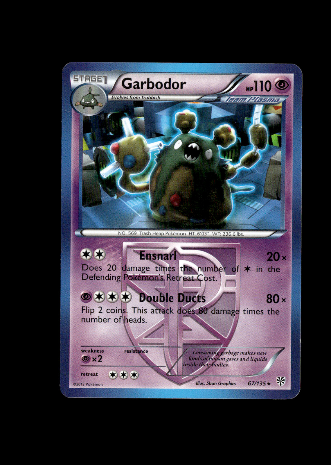 Pokemon 2012 Moderate Play Garbodor 67/135 Plasma Storm Rare Card