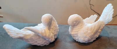 Pair Vintage White Alabaster Love Doves Birds Made In Italy By A. Santini NICE!