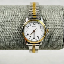 Timex Watch Womens 25mm Two Tone Stretchy White Dial Indiglo New Battery