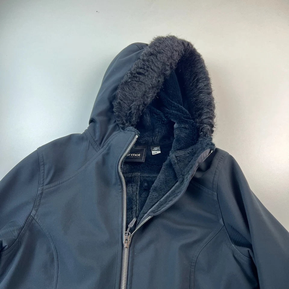 Marmot Ski Jacket Womens Medium Black Faux Fur Lined Hooded Full Zip Outdoors - Image 3 of 4