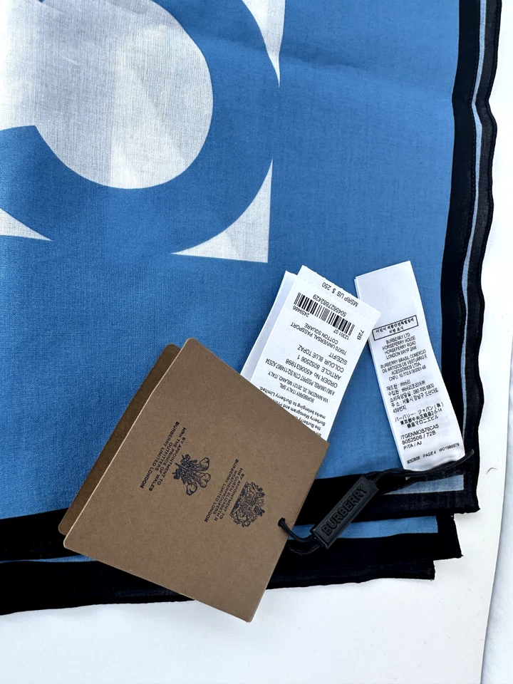 New Burberry Women's Scarf Passport Cotton Square Blue Topz - Image 4 of 4