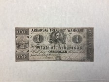1862 $1 State of Arkansas Treasury Warrant - Jefferson Davis portrait - Repaired