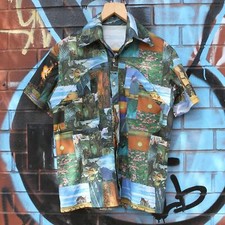 RARE Vintage 70s Photo Collage Patchwork S/S SHIRT   Size Large    129 P